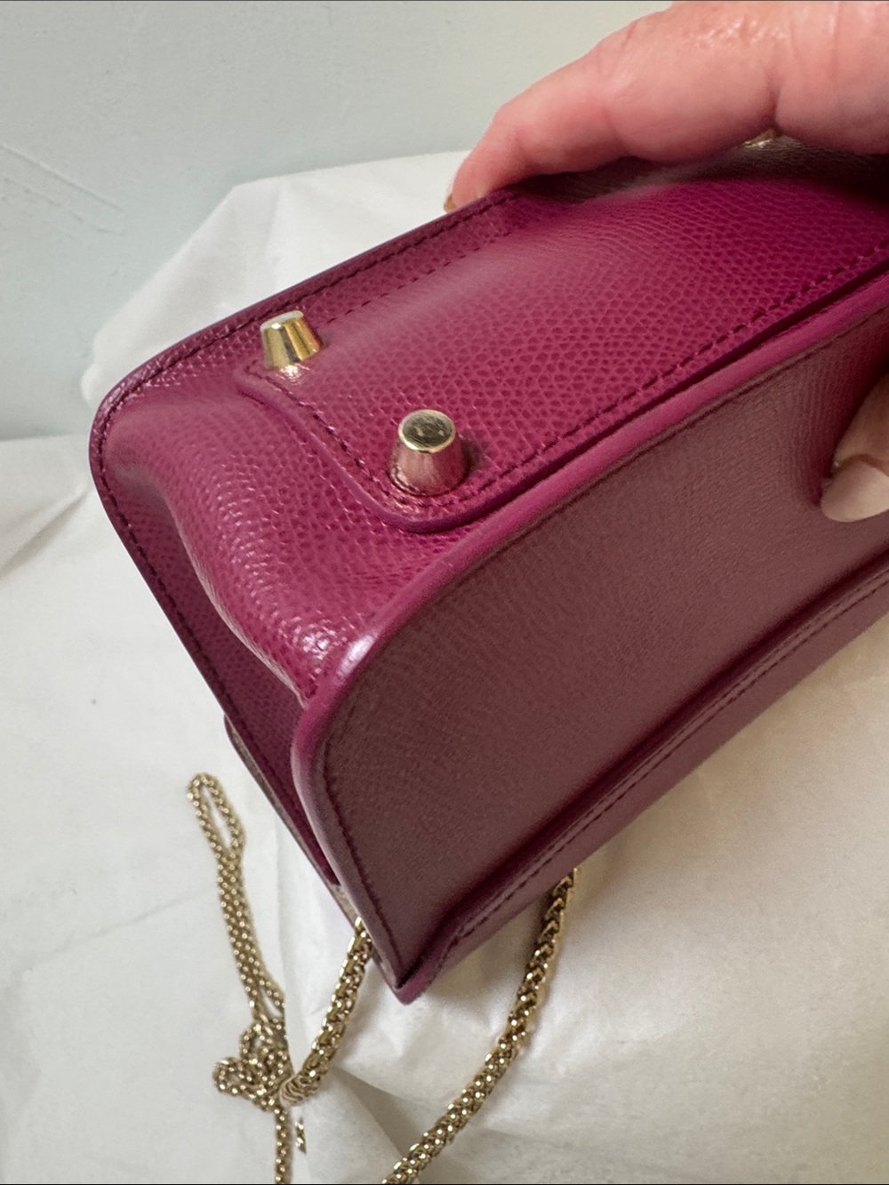 Furla Metropolis Berry Leather and chain Crossbody with Gold Hardware - Picture 3 of 15